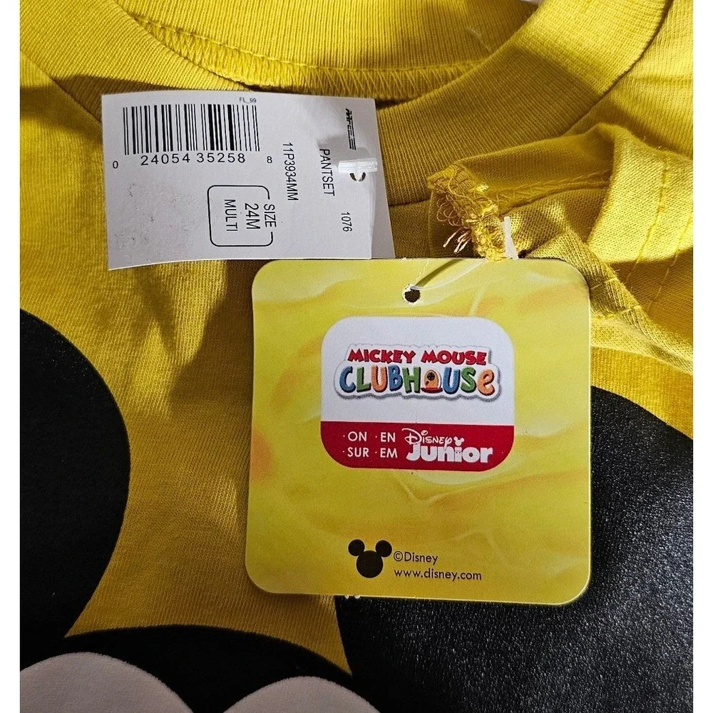 Disney Mickey Mouse Clubhouse Kids Yellow Long Sleeve Shirt Black Pants Set 24M